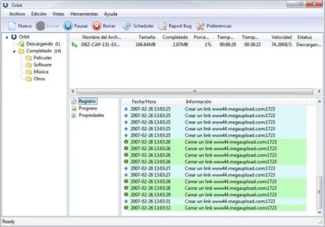 Pantallazo del gestor Orbit Downloader