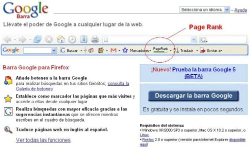 Barra Google indicando el Page Rank