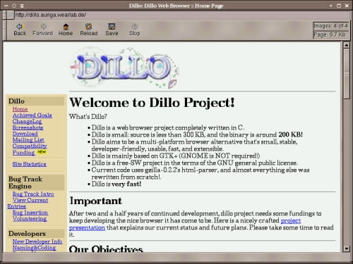 El navegador Dillo y la Web oficial