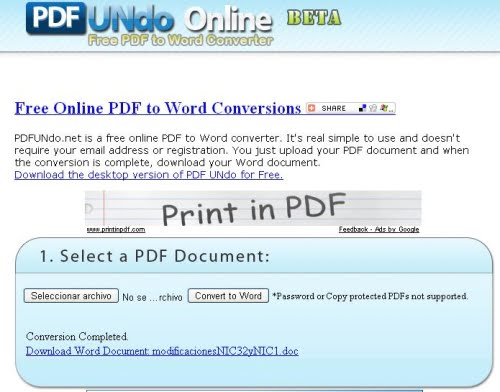 PDF Undo Online proceso de conversión