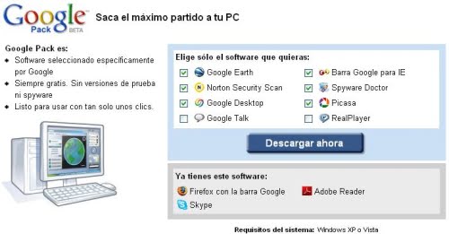 Gestor de descargas de Google Pack