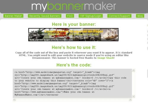 Código HTML y ejemplo de un banner creado