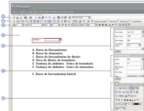 Elementos de la aplicación para construcción de formularios