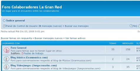 El foro de La Gran Red creado con phpBB