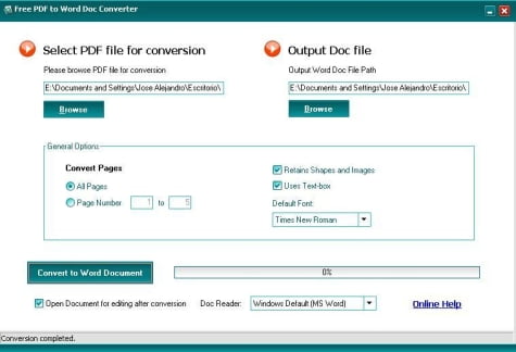 Pantalla de Free Pdf Word Doc Converter