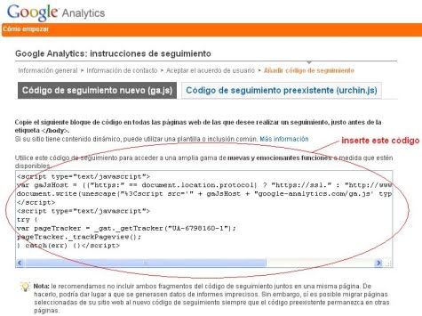 Código ga.js de Google Analytics