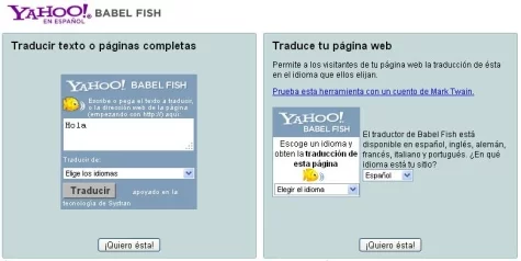 Opciones del traductor Babel Fish