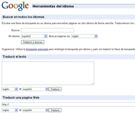 Sitio del traductor de Google