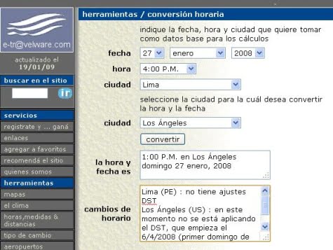 Página de e-tlavelware para diferencias horarias