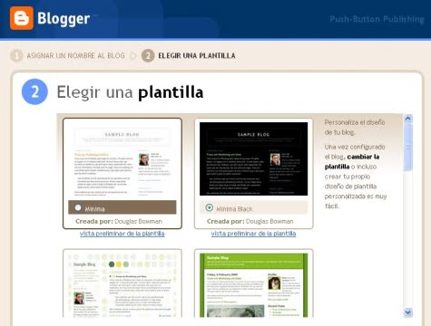 Eligiendo la plantilla Minima Black