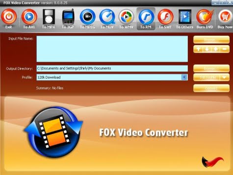 Pantalla de Fox Video Converter mostrando las opciones