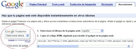 Gadget traductor de Google