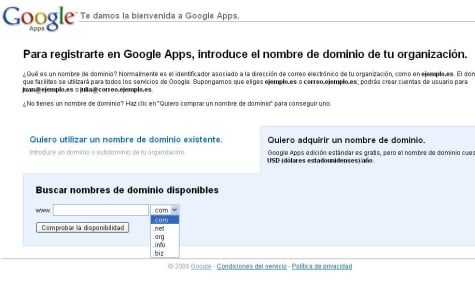 Proceso de registro de dominio