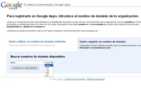 Proceso de registro de dominio