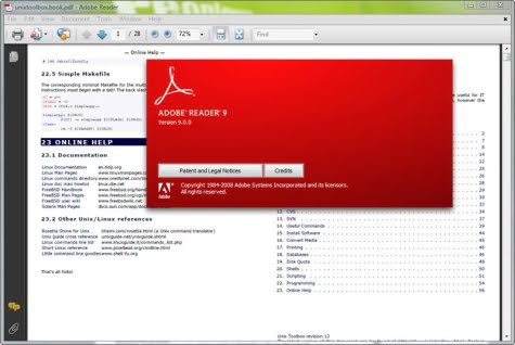 Pantalla de trabajo de Adobe Reader 9