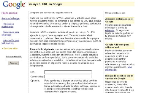 Agregar una Url a Google