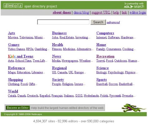 Portada ofiical del directorio DMOZ