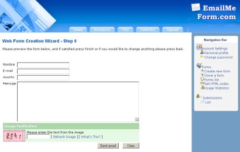 Un ejemplo de formulario creado con EmailMeForm