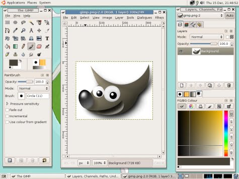 Pantalla de Gimp con sus funciones 