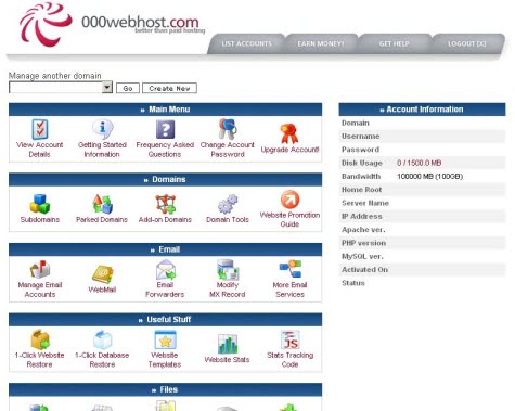 Panel de OOOWebhost