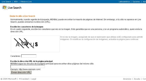 Formulario para dar de alta en Live Search