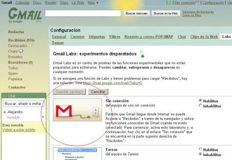 Gmail sin conexión