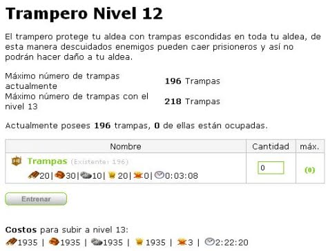 Trampero y cantidad de trampas en cada nivel
