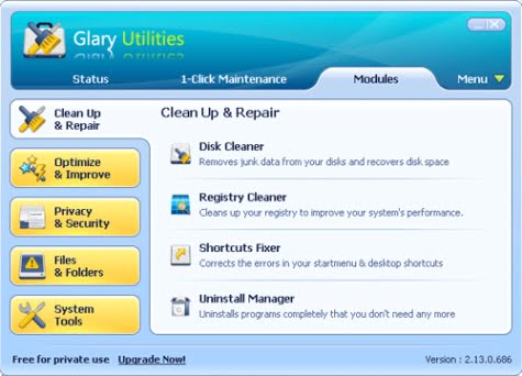 Opciones de Glary Utilities 