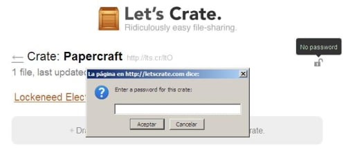 Crate permite poner contraseña a los archivos