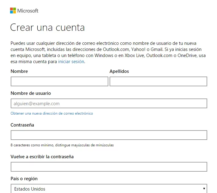 Crear cuenta en Hotmail
