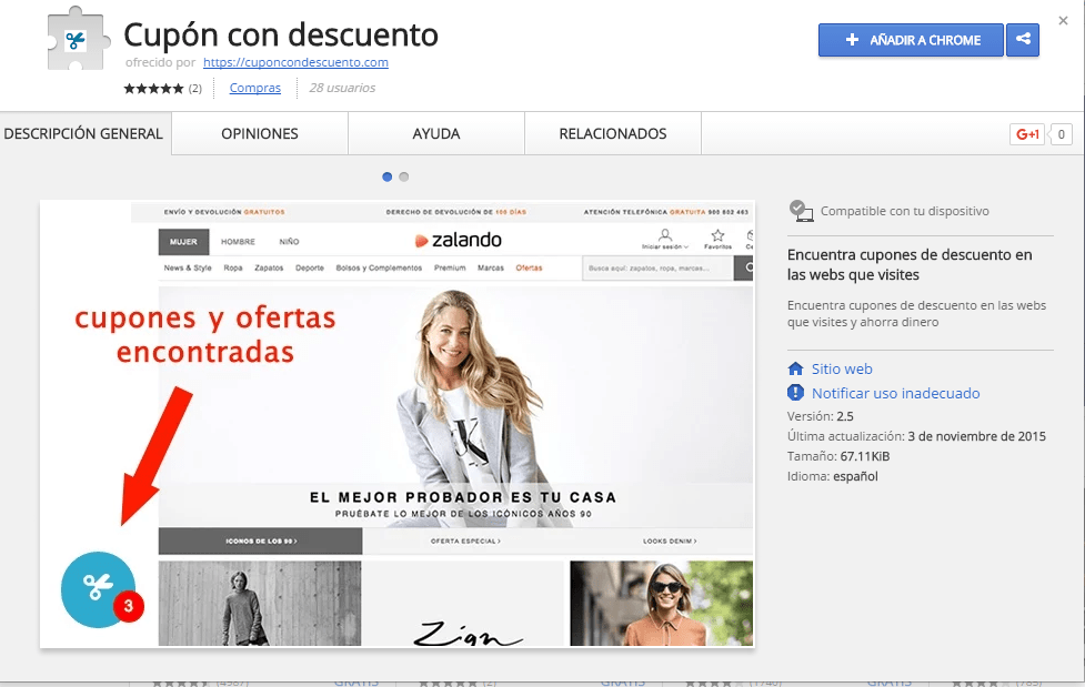 La extensión para Google Chrome