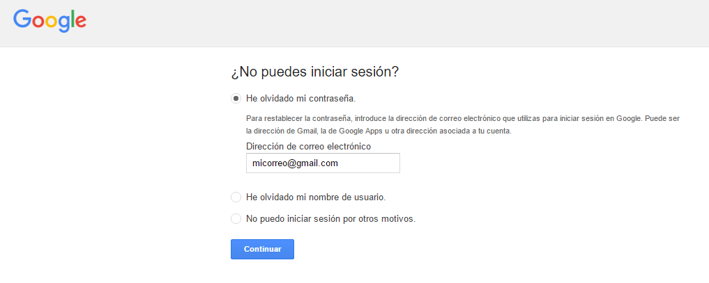 Recuperar contraseña de Gmail