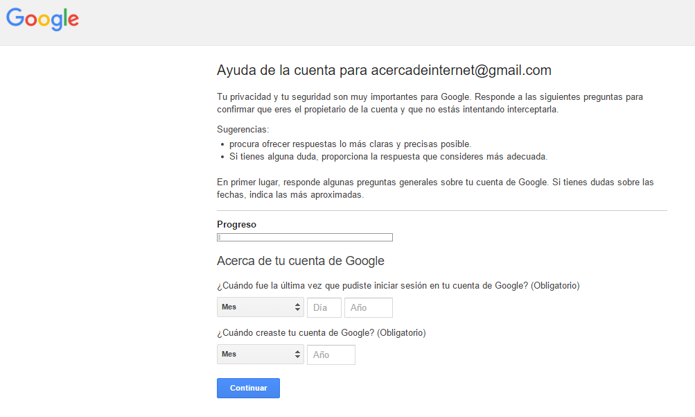 Recuperar cuenta de Gmail