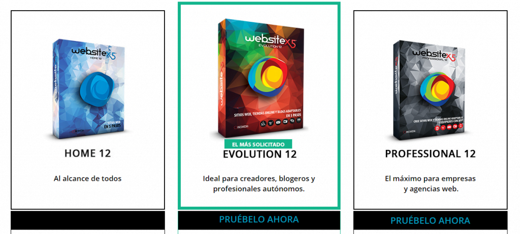 Versiones del programa Website x5