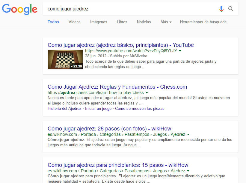 Cambio de Google en un resultado "normal"