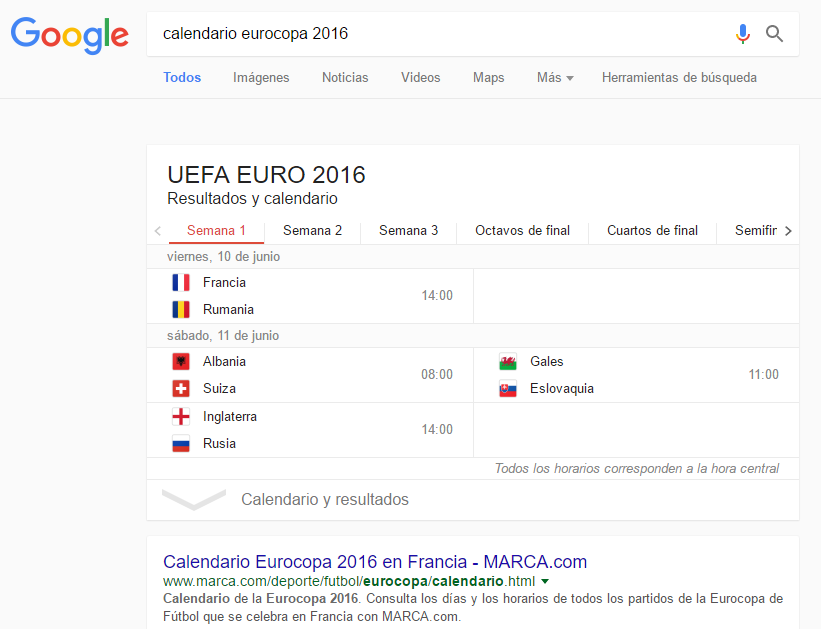 Cambio Google resultados deportivos