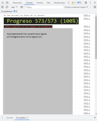 Resultado de ejecutar el código para saber quién ya no te sigue en Instagram